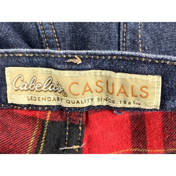 Cabelas Womens 14 R Straight Leg Jeans Red Buffalo Plaid Flannel Lined Denim - Picture 5 of 12